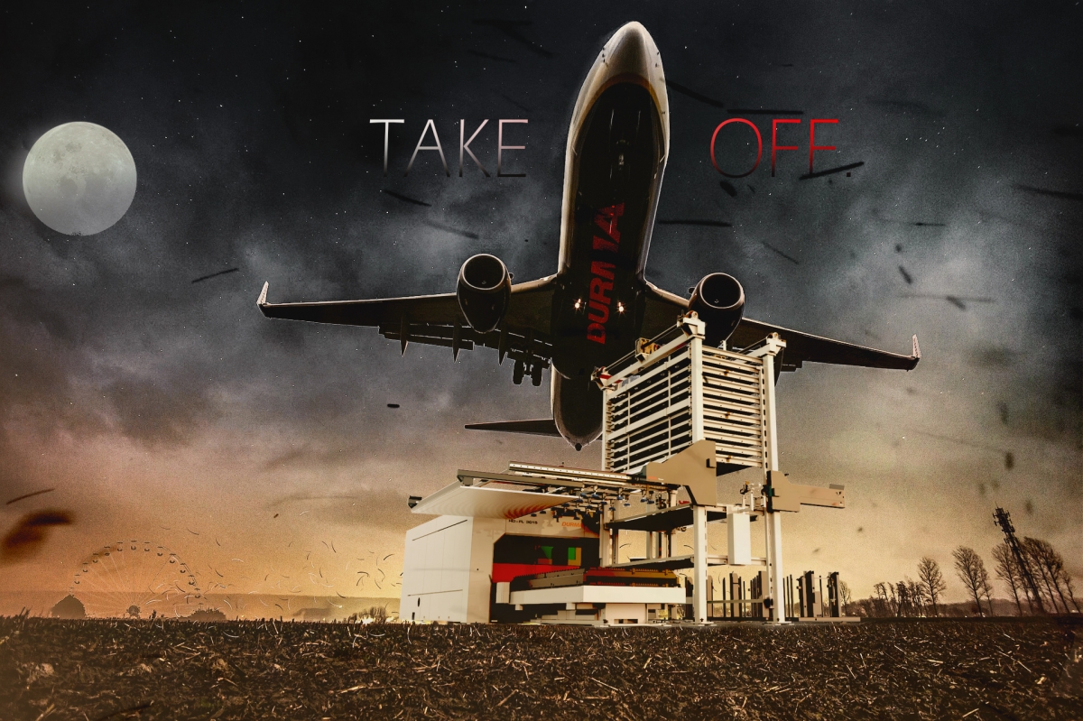 TAKE OFF Fiberlaser mit Flugzeug Werbebild